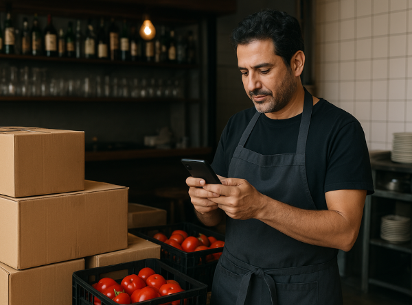 מסעדן בודק סחורה שקיבל מספק